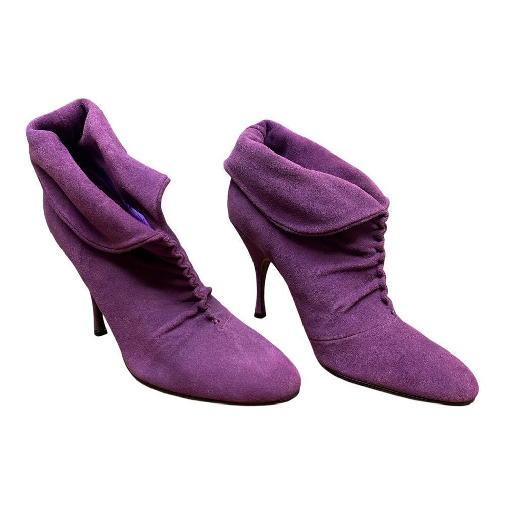 Colin Stuart Purple Leather Stiletto Ankle Heel Booties Size 6 EUC